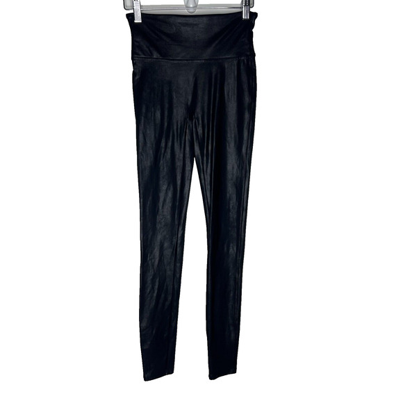 Spanx Faux Leather‎ Leggings Sz Small Black Shiny Stretch High Waisted 2437 - Picture 2 of 11